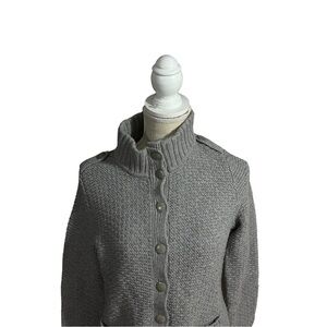 Talbots Grey Mock Neck Cardigan Sz XP Lambswool Angora Cashmere Cotton Nylon Mix